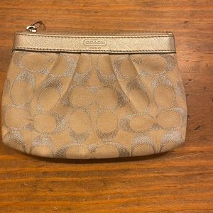 Metallic Silver Logo Coach Wristlet